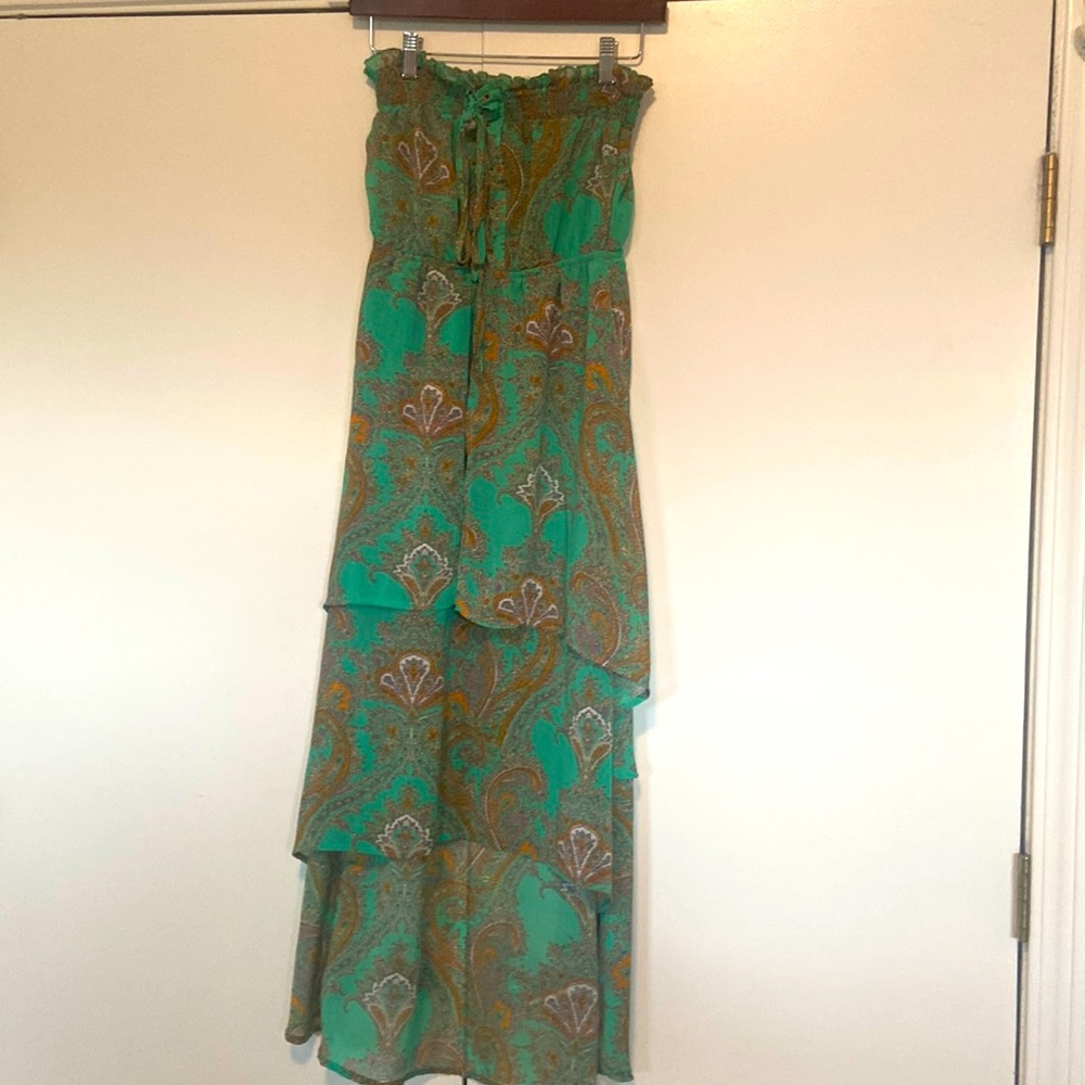 Strapless bohemian summer dress.